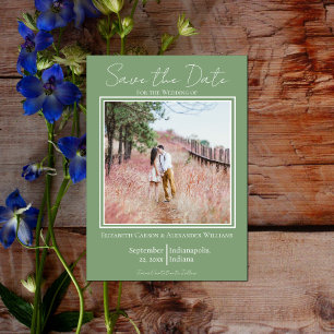 Moss Green Minimalist Photo Save The Date