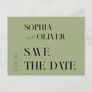 Moss green minimalist typography save the date postcard