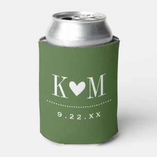 Moss Green Modern Wedding Monogram Can Cooler