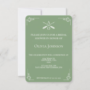 Moss Green Monogram and Arrows Bridal Shower Invitation