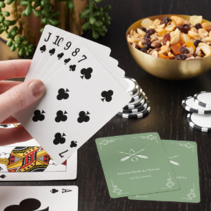 Moss Green Monogram and Arrows Playing Cards