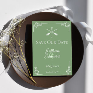 Moss Green Monogram and Arrows Save The Date Announcement