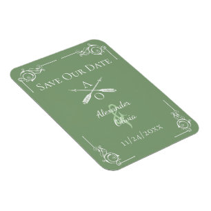 Moss Green Monogram and Arrows Save the Date Magnet