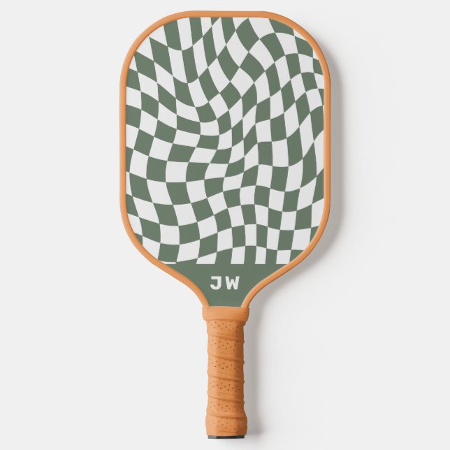 Moss Green Monogram Vintage Wavy Chequered Pickleball Paddle (Front)