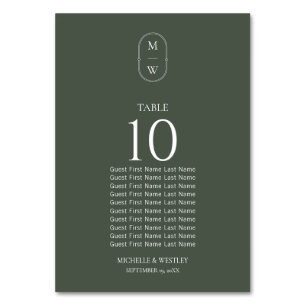 Moss Green Monogram Wedding Seating Chart Table Number