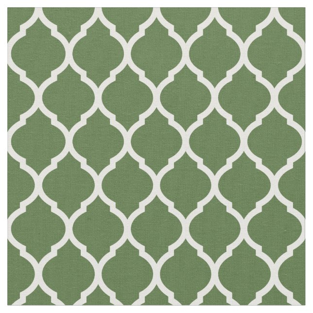 Moss Green Moroccan Quatrefoil Fabric (Close Up)