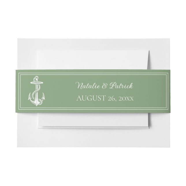 Moss Green Nautical Anchor Invitation Belly Band (Front Example)