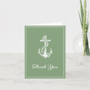 Moss Green Nautical Anchor Thank You Card