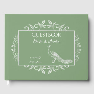 Moss Green Peacock Flourish Wedding Guest Book