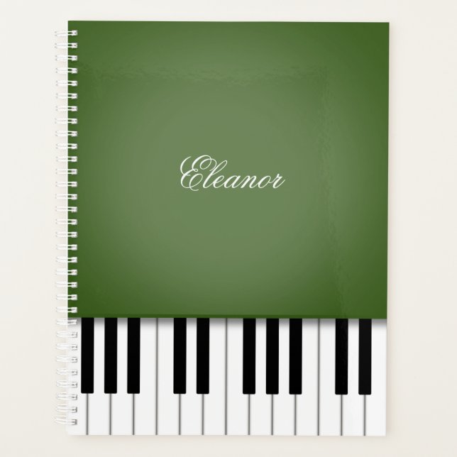 Moss Green Piano Music Keyboard Customised Planner (Front)