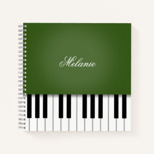 Moss Green Piano Music Keyboard Personalised Notebook