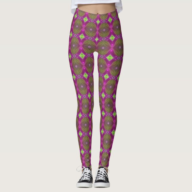 Moss Green Pink and Lime Leggings (Front)
