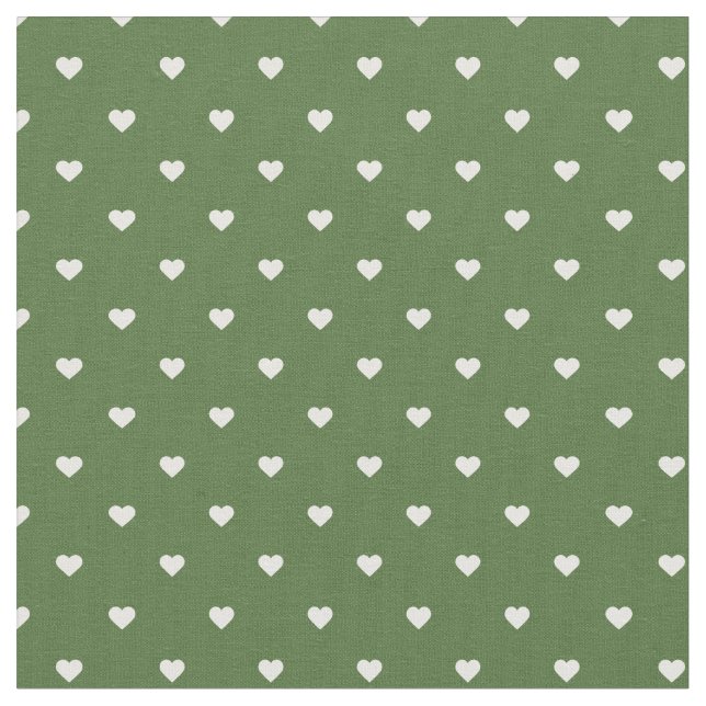Moss Green Polka Dot Hearts Fabric (Close Up)