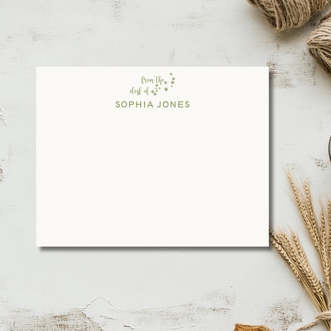 Moss Green Rustic Paw Print Stationery Note Card (Creator Uploaded)