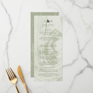Moss Green Rustic Woodgrain Spring Summer Wedding Menu