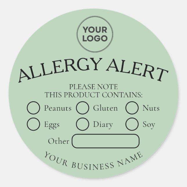 Moss Green Simple  Black Allergy Alert Sticker (Front)