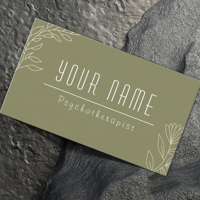 Moss Green Simple Elegant Psychotherapist Therapy Business Card (Creator Uploaded)