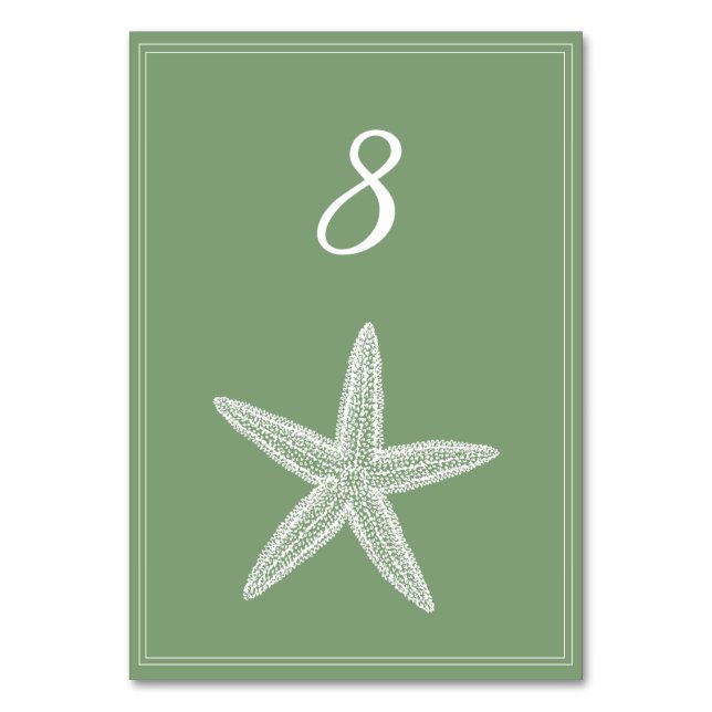 Moss Green Starfish Table Number Card (Front)