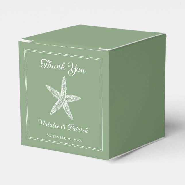 Moss Green Starfish Wedding Favour Boxes (Front Side)