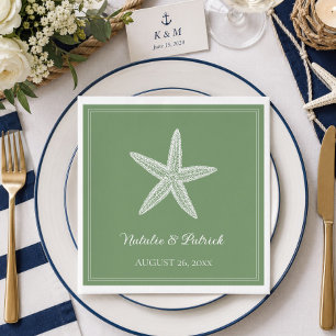 Moss Green Starfish Wedding Napkin