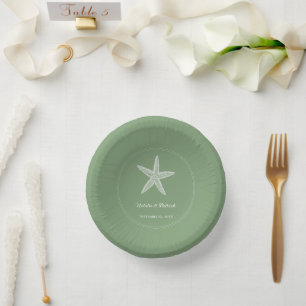 Moss Green Starfish Wedding Paper Bowls Plate