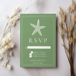Moss Green Starfish Wedding RSVP Card