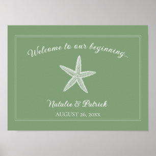 Moss Green Starfish Wedding Welcome Poster