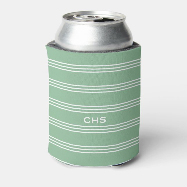 Moss Green Stripes custom monogram can cooler (Can Back)