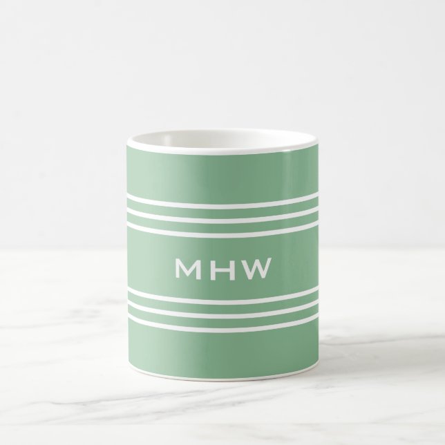 Moss Green Stripes custom monogram mugs (Center)
