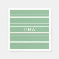 Moss Green Stripes custom monogram paper napkins