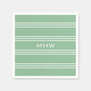 Moss Green Stripes custom monogram paper napkins