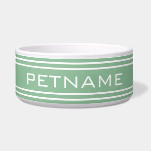 Moss Green Stripes custom monogram pet bowls