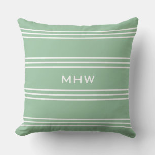 Moss Green Stripes custom monogram throw pillows