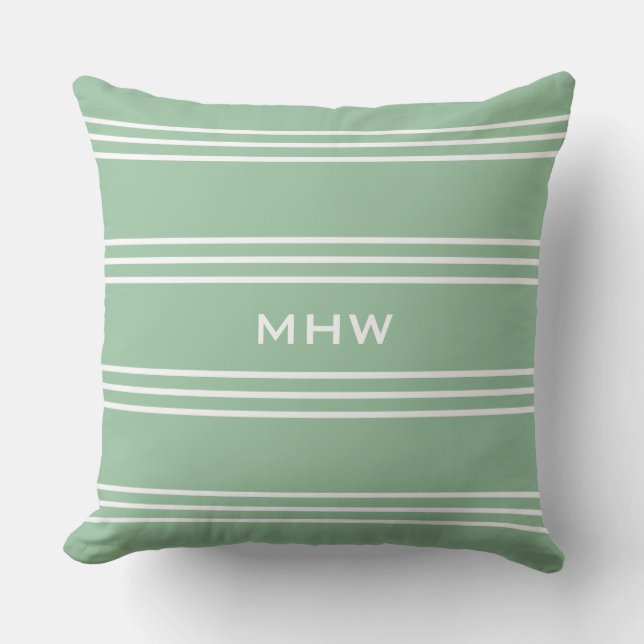 Moss Green Stripes custom monogram throw pillows (Front)