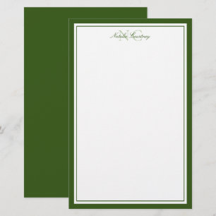 Moss Green Two Monogram Thick and Thin Border Stationery