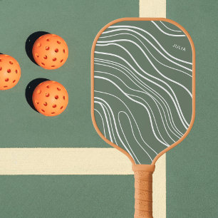Moss Green Wave Modern Personalized  Pickleball Paddle