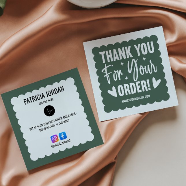 Moss Green Wave Order Thank you LOGO Social Icon  Square Business Card (Creator Uploaded)
