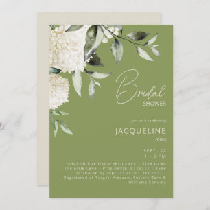 Moss Green White Hydrangeas Bridal Shower Invitation