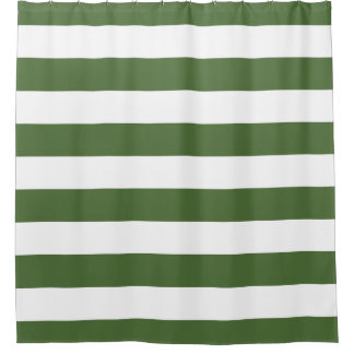 Moss Green Wide Stripes Shower Curtain