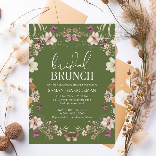 Moss Green Wildflower Bridal Brunch Bridal Shower Invitation (Creator Uploaded)