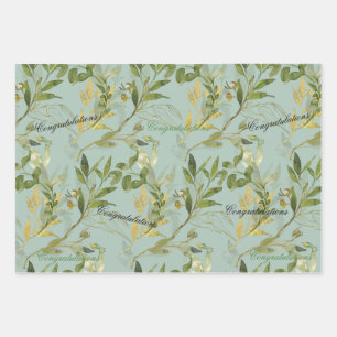 Moss Green with Leaves Congratulations Wrapping Paper Sheet