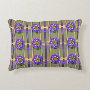 Moss Green with Purple Flowers Accent Pillow