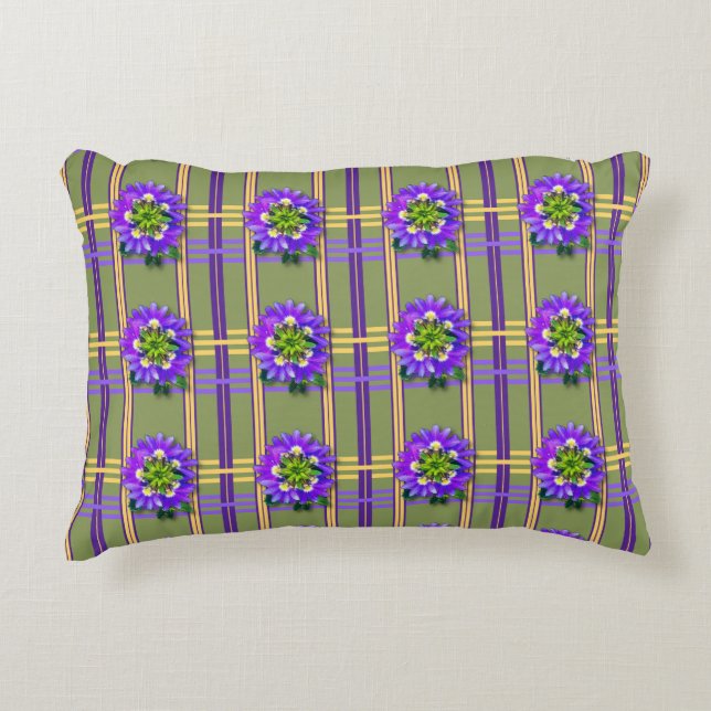 Moss Green with Purple Flowers Accent Pillow (Front)