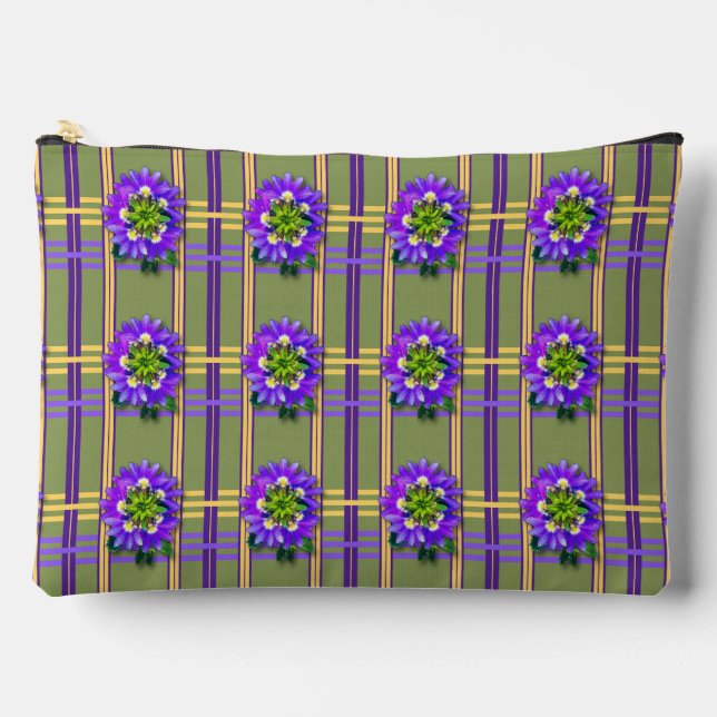 Moss Green with Purple Flowers Accessory Pouch  (Front)