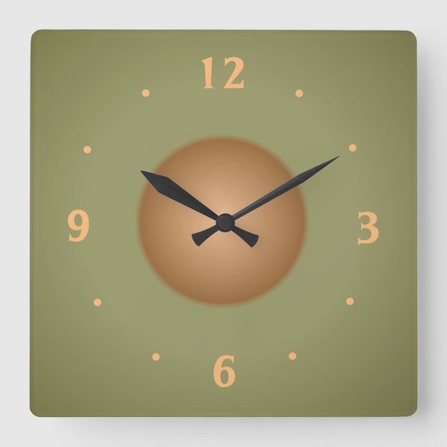 Moss Green with Tan centre  Plain Kitchen Clock (Front)