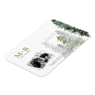 Moss Green Woodland Couple Photo Wedding Magnet