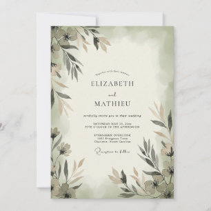 Moss Grey Leaf Wedding Invitation