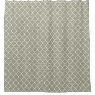 Moss Grey Moroccan Quatrefoil Pattern Shower Curtain
