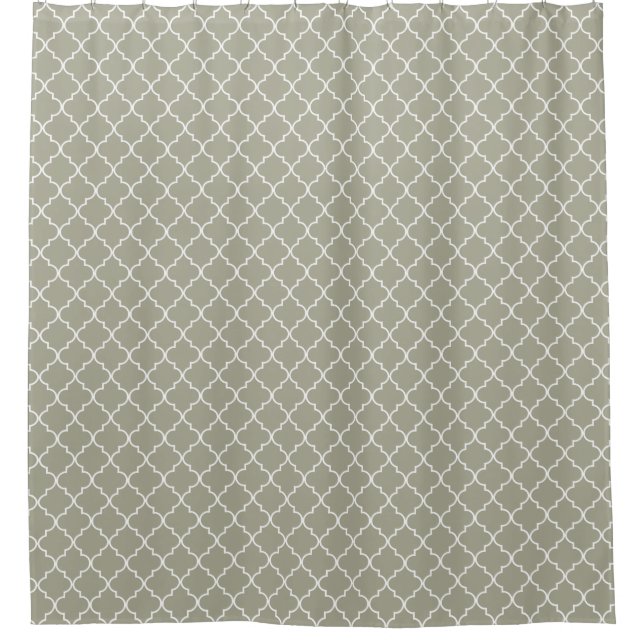 Moss Grey Moroccan Quatrefoil Pattern Shower Curtain (Front)