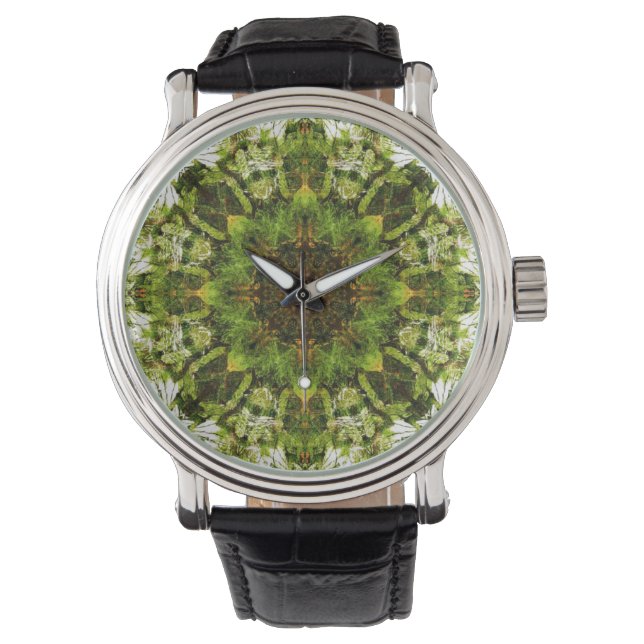 Moss Kaleidoscope Vintage Leather Strap Black Watch (Front)